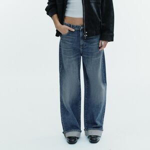 NEW Zara Jeans Low Rise Full Length Baggy Relaxed Fit Mini Fold Up Cuffed Size 4